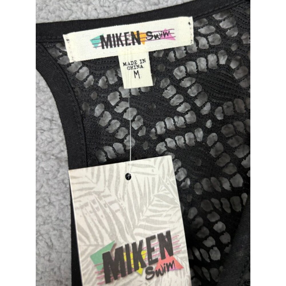 Miken Women's Juniors Crochet Cover-up Batwing Sleeves V-Neck Medium Black NWT's - Picture 7 of 8